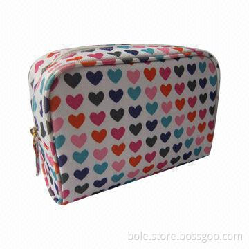 Polyester Cosmetic Bag for Promotional, Nylon Zipper Closure with Puller